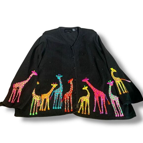 Vintage Michael Simon Embroidered Cardigan Crochet Buttons Pink Cropped Knit 3X - Picture 1 of 9